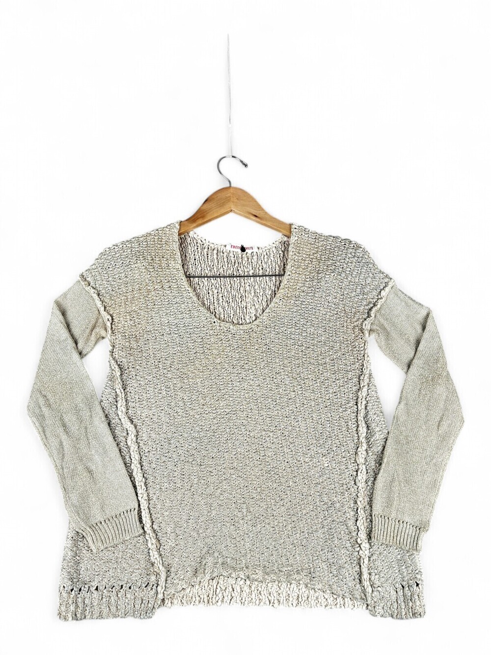Rebecca Taylor Cream Scoop Neck Mixed Knit Sweater S